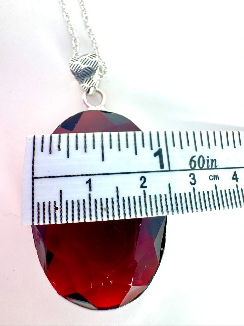 Sterling Silver Faceted Oval Red Garnet Gemstone Pendant Necklace - Picture 8 of 9